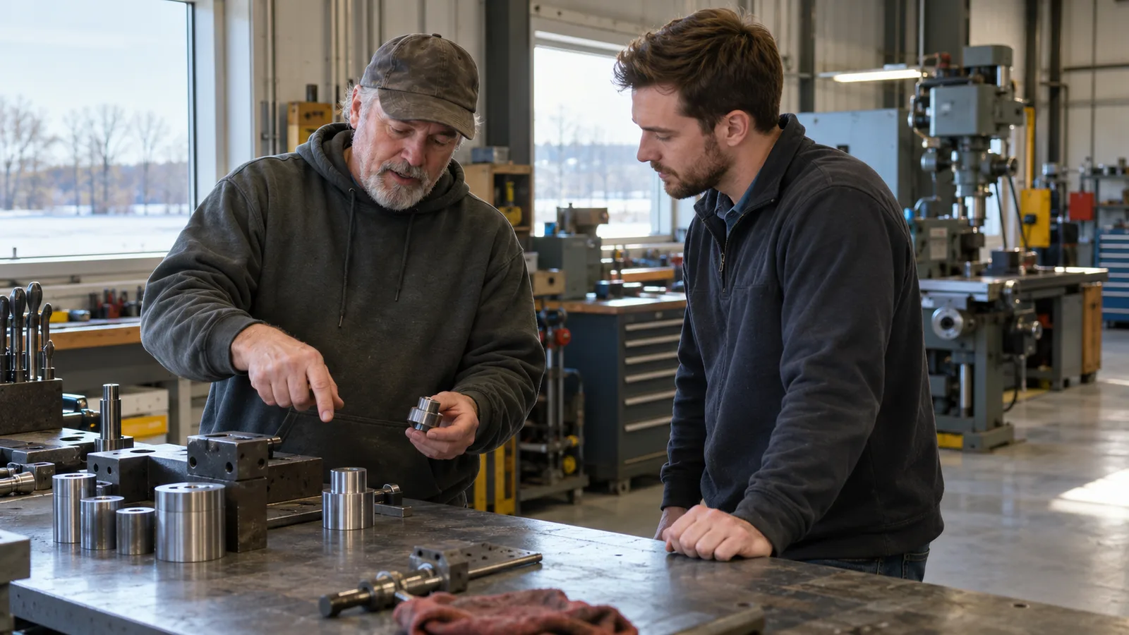 An owner explaining operating details to a manager